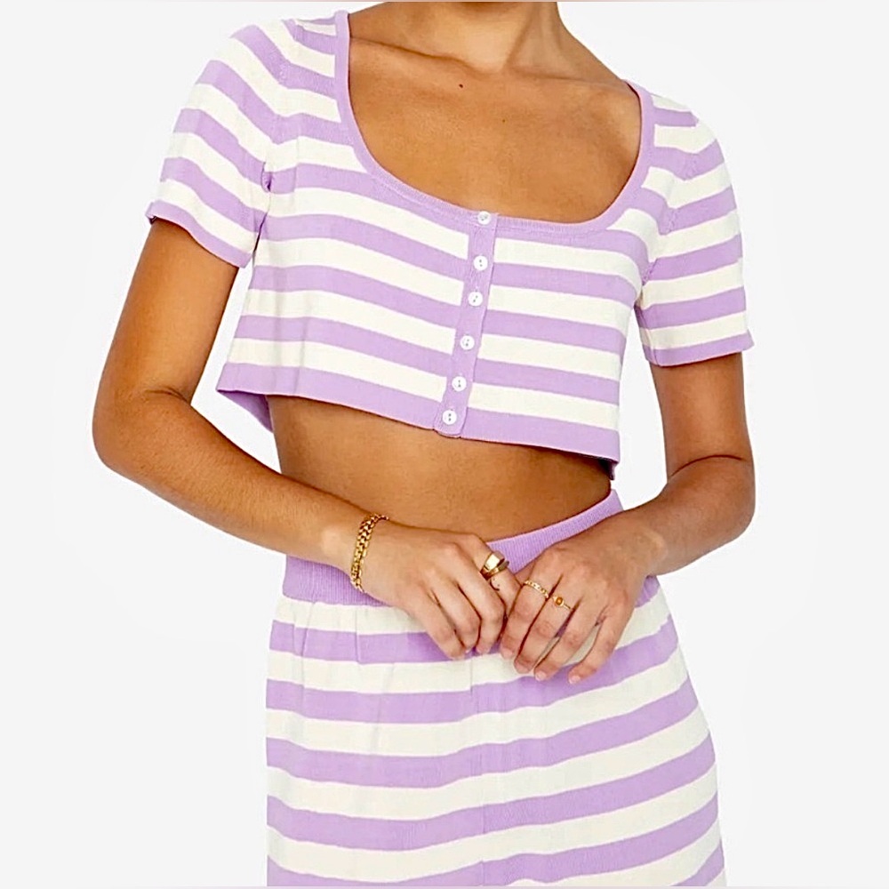 Callahan Knitwear Crop Wide Leg Lucia Set Dahlia Purple White Striped S
